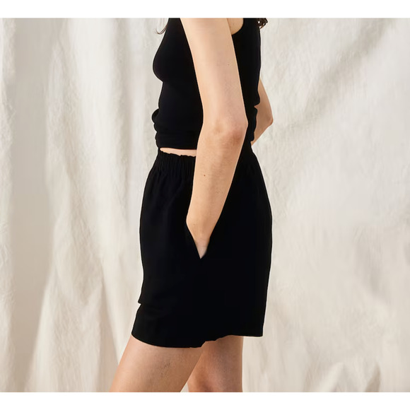 H&M Black Linen-Blend Pull-On Shorts Sz Small Relaxed Side Pockets High Waist - Picture 4 of 10